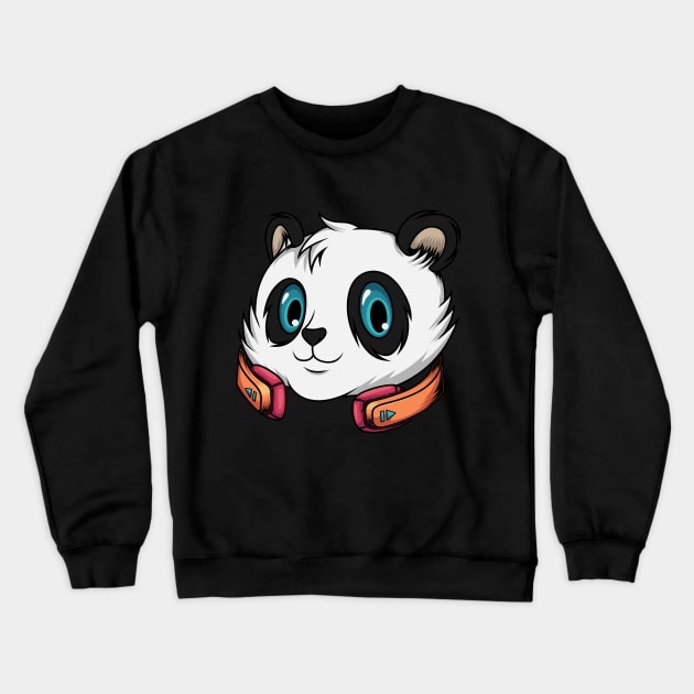 Happy Panda listen music Crewneck Sweatshirt by JagatKreasi